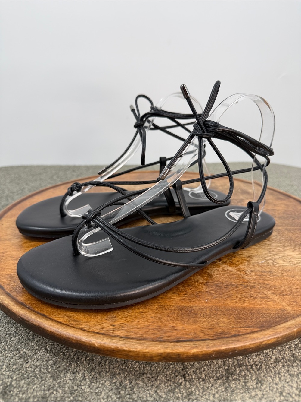 Solei Sea Sandals Wm 9 Black Lace-Up Ankle Tie Strap Thong Flip Flop Flats